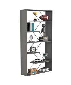 ΒΙΒΛΙΟΘΗΚΗ TARS HM2240.20 ΓΚΡΙ ΜΕΛΑΜΙΝΗ-ΜΑΥΡΕΣ ΜΕΤΑΛΛΙΚΕΣ ΒΕΡΓΕΣ 84x24x157Υεκ.