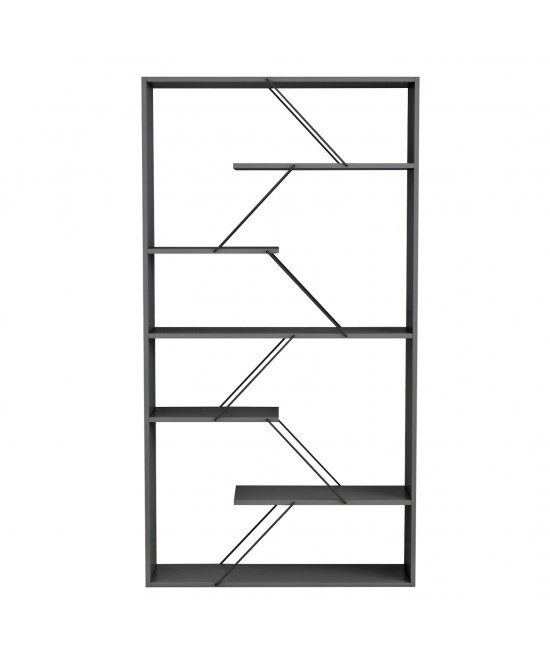 ΒΙΒΛΙΟΘΗΚΗ TARS HM2240.20 ΓΚΡΙ ΜΕΛΑΜΙΝΗ-ΜΑΥΡΕΣ ΜΕΤΑΛΛΙΚΕΣ ΒΕΡΓΕΣ 84x24x157Υεκ.