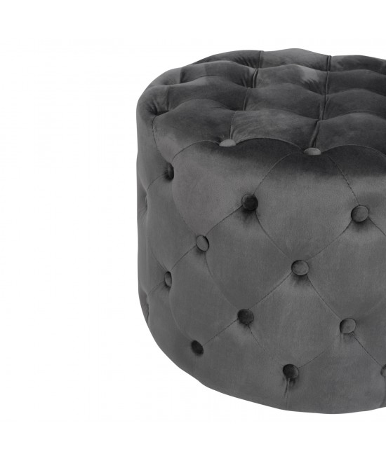 ΣΚΑΜΠΟ KASSIE  ΓΚΡΙ ΒΕΛΟΥΔΟ ΤΥΠΟΥ CHESTERFIELD HM8406.01 Φ60x43Υ εκ.