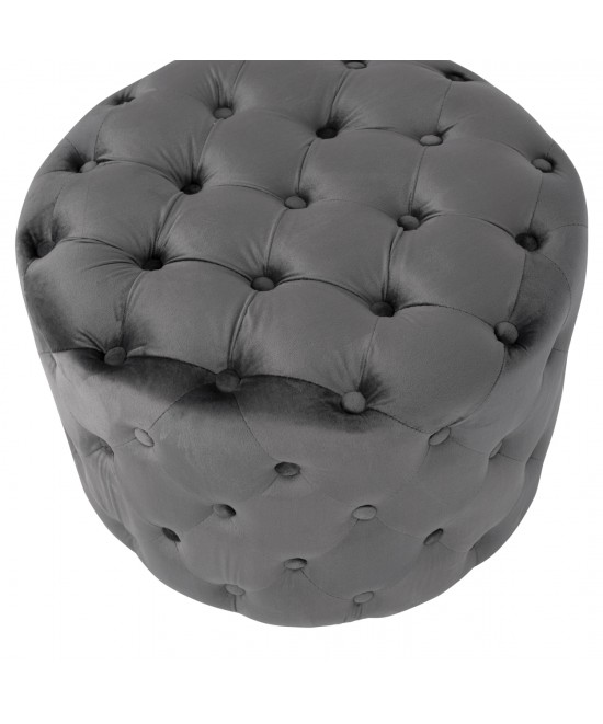 ΣΚΑΜΠΟ KASSIE  ΓΚΡΙ ΒΕΛΟΥΔΟ ΤΥΠΟΥ CHESTERFIELD HM8406.01 Φ60x43Υ εκ.