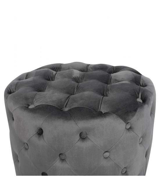 ΣΚΑΜΠΟ KASSIE  ΓΚΡΙ ΒΕΛΟΥΔΟ ΤΥΠΟΥ CHESTERFIELD HM8406.01 Φ60x43Υ εκ.