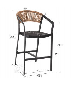 ΣΚΑΜΠΟ ΑΛΟΥΜΙΝΙΟΥ MIRI HM5892.15 ΜΕΣΑΙΟΥ ΥΨΟΥΣ RATTAN & TEXTLINE ΜΑΥΡΟ ΜΠΕΖ 55x56,5x99Υ