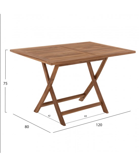 ΤΡΑΠΕΖΙ ΤΡΑΠΕΖΑΡΙΑΣ KENDALL ΠΤΥΣΣΟΜΕΝΟ HM9542 TEAK ΣΕ ΦΥΣΙΚΟ ΧΡΩΜΑ 120x80x75Yεκ.