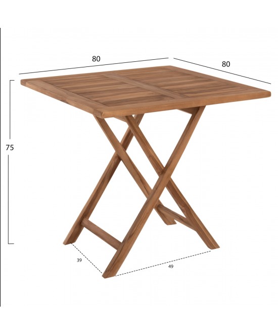 ΤΡΑΠΕΖΙ ΤΕΤΡΑΓΩΝΟ KENDALL ΠΤΥΣΣΟΜΕΝΟ HM9544 TEAK ΣΕ ΦΥΣΙΚΟ ΧΡΩΜΑ 80x80x75Yεκ.
