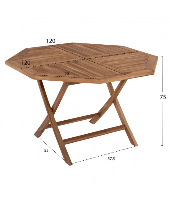 ΤΡΑΠΕΖΙ ΠΟΛΥΓΩΝΟ KENDALL ΠΤΥΣΣΟΜΕΝΟ HM9545 TEAK ΣΕ ΦΥΣΙΚΟ ΧΡΩΜΑ 120x120x75Yεκ.
