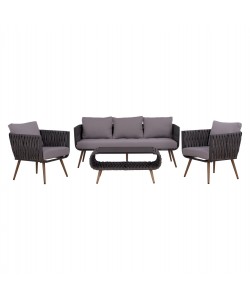 ΣΕΤ ΣΑΛΟΝΙ 4ΤΜΧ VARNAMO HM5282.11 ΑΛΟΥΜΙΝΙΟ ΟΨΗ ΞΥΛΟΥ-ΣΧΟΙΝΙ STRAP ΓΚΡΙ-ΓΥΑΛΙ