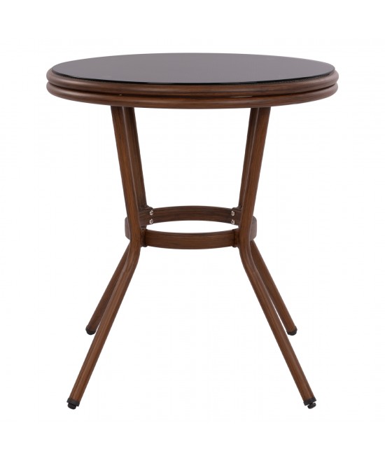 ΤΡΑΠΕΖΙ ΑΛΟΥΜΙΝΙΟΥ MOSES Φ70x76 εκ. BAMBOO LOOK HM5532.03 ΚΑΦΕ ΜΕ ΓΥΑΛΙ