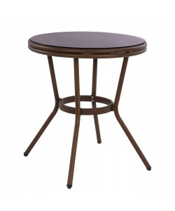 ΤΡΑΠΕΖΙ ΑΛΟΥΜΙΝΙΟΥ MOSES Φ70x76 εκ. BAMBOO LOOK HM5532.03 ΚΑΦΕ ΜΕ ΓΥΑΛΙ