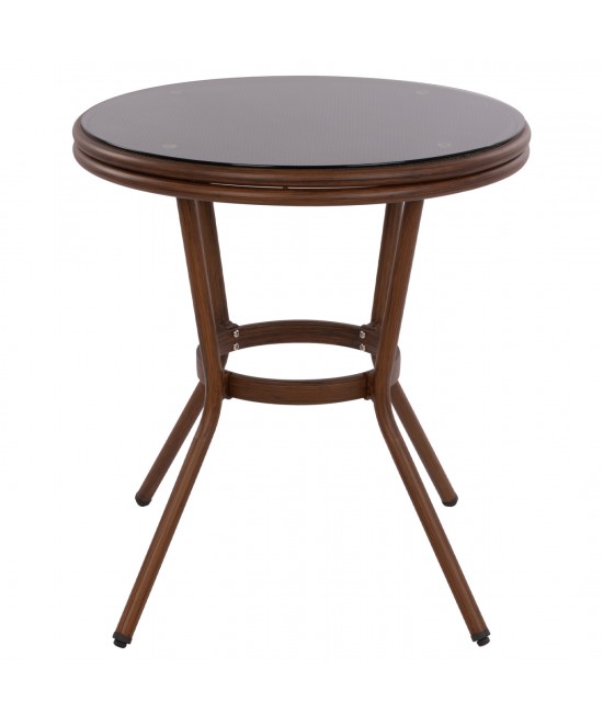 ΤΡΑΠΕΖΙ ΑΛΟΥΜΙΝΙΟΥ MOSES Φ70x76 εκ. BAMBOO LOOK HM5532.03 ΚΑΦΕ ΜΕ ΓΥΑΛΙ