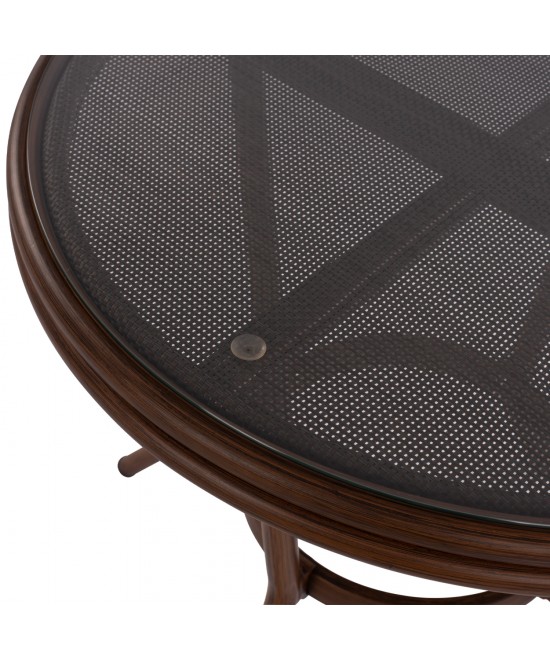 ΤΡΑΠΕΖΙ ΑΛΟΥΜΙΝΙΟΥ MOSES Φ70x76 εκ. BAMBOO LOOK HM5532.03 ΚΑΦΕ ΜΕ ΓΥΑΛΙ