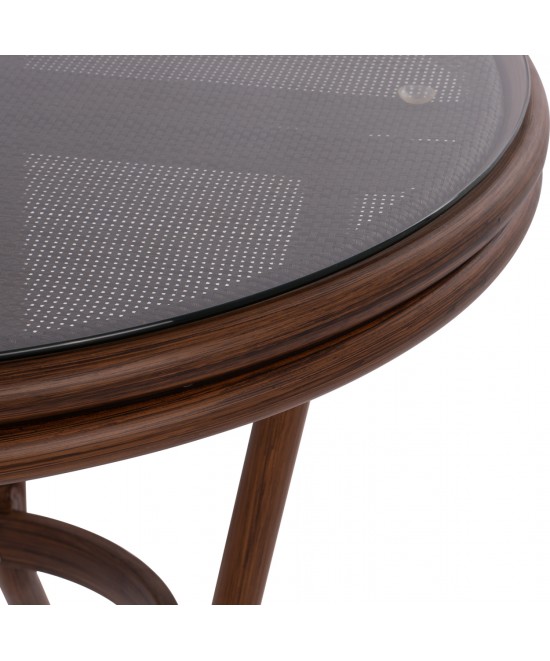 ΤΡΑΠΕΖΙ ΑΛΟΥΜΙΝΙΟΥ MOSES Φ70x76 εκ. BAMBOO LOOK HM5532.03 ΚΑΦΕ ΜΕ ΓΥΑΛΙ