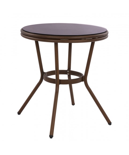 ΤΡΑΠΕΖΙ ΑΛΟΥΜΙΝΙΟΥ MOSES Φ70x76 εκ. BAMBOO LOOK HM5532.03 ΚΑΦΕ ΜΕ ΓΥΑΛΙ