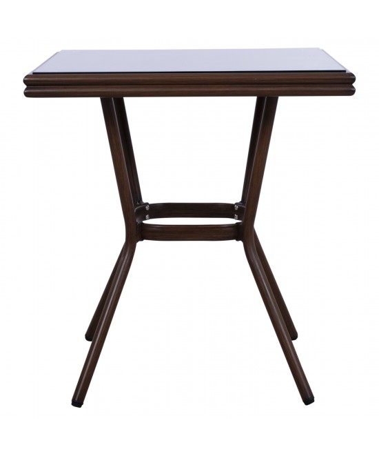 ΤΡΑΠΕΖΙ ΑΛΟΥΜΙΝΙΟΥ HARLOW 70X70X76Υ ΜΕ ΟΨΗ BAMBOO HM5568.03 ΚΑΦΕ ΜΕ ΓΥΑΛΙ