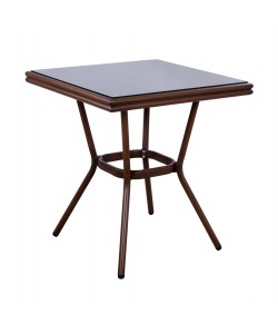 ΤΡΑΠΕΖΙ ΑΛΟΥΜΙΝΙΟΥ HARLOW 70X70X76Υ ΜΕ ΟΨΗ BAMBOO HM5568.03 ΚΑΦΕ ΜΕ ΓΥΑΛΙ