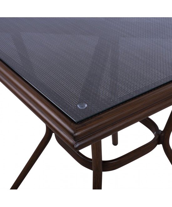 ΤΡΑΠΕΖΙ ΑΛΟΥΜΙΝΙΟΥ HARLOW 70X70X76Υ ΜΕ ΟΨΗ BAMBOO HM5568.03 ΚΑΦΕ ΜΕ ΓΥΑΛΙ