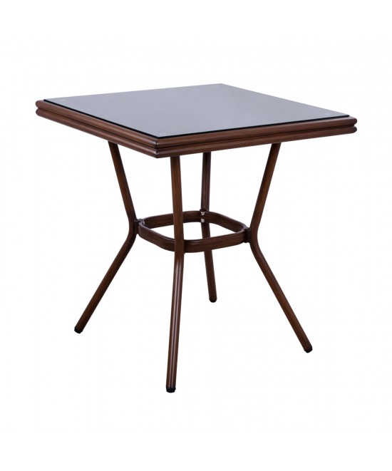 ΤΡΑΠΕΖΙ ΑΛΟΥΜΙΝΙΟΥ HARLOW 70X70X76Υ ΜΕ ΟΨΗ BAMBOO HM5568.03 ΚΑΦΕ ΜΕ ΓΥΑΛΙ