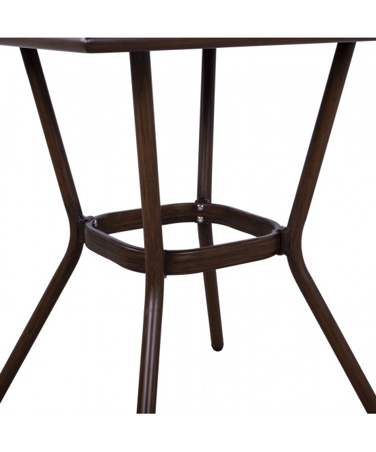 ΤΡΑΠΕΖΙ ΑΛΟΥΜΙΝΙΟΥ HARLOW 70X70X76Υ ΜΕ ΟΨΗ BAMBOO HM5568.03 ΚΑΦΕ ΜΕ ΓΥΑΛΙ