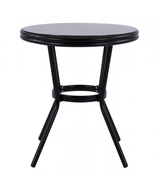 ΤΡΑΠΕΖΙ ΑΛΟΥΜΙΝΙΟΥ MOSES Φ70 BAMBOO LOOK HM5532.02 ΜΑΥΡΟ ΜΕ ΓΥΑΛΙ Φ70X76 εκ