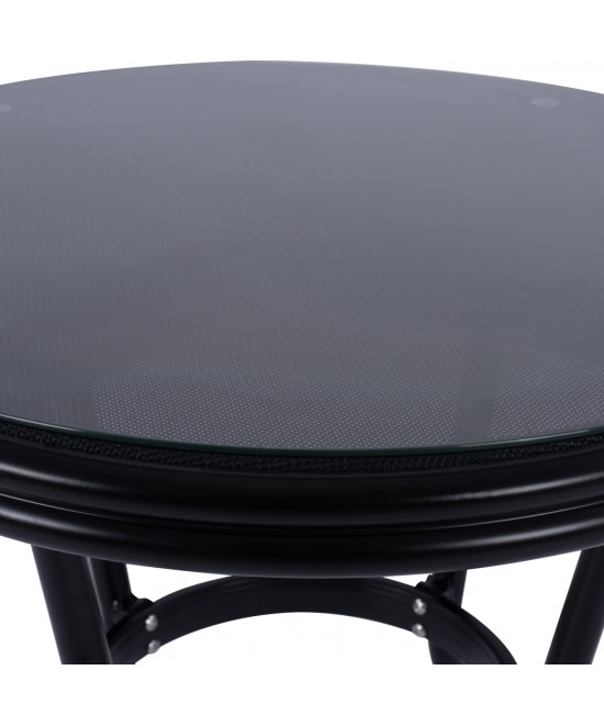 ΤΡΑΠΕΖΙ ΑΛΟΥΜΙΝΙΟΥ MOSES Φ70 BAMBOO LOOK HM5532.02 ΜΑΥΡΟ ΜΕ ΓΥΑΛΙ Φ70X76 εκ