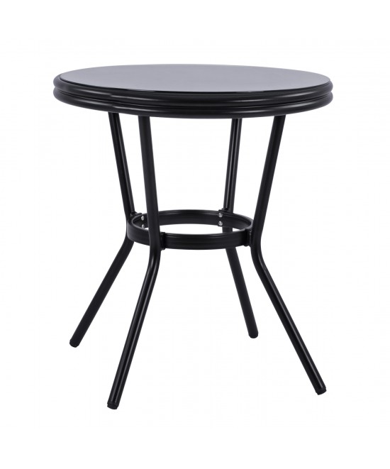 ΤΡΑΠΕΖΙ ΑΛΟΥΜΙΝΙΟΥ MOSES Φ70 BAMBOO LOOK HM5532.02 ΜΑΥΡΟ ΜΕ ΓΥΑΛΙ Φ70X76 εκ