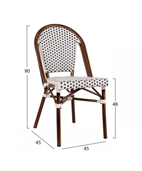 ΚΑΡΕΚΛΑ BISTRO ΑΛΟΥΜΙΝΙΟΥ BAMBOO LOOK ΜΕ ΛΕΥΚΟ-ΜΑΥΡΟ RATTAN HM5566.01 45x54x90Υεκ.