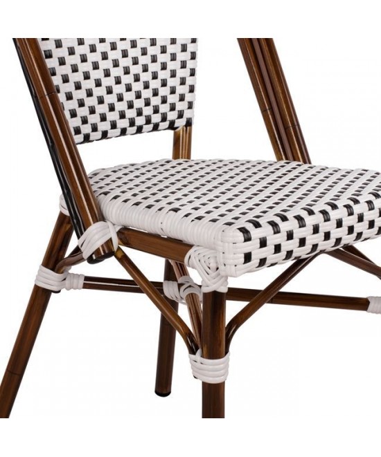 ΚΑΡΕΚΛΑ BISTRO ΑΛΟΥΜΙΝΙΟΥ BAMBOO LOOK ΜΕ ΛΕΥΚΟ-ΜΑΥΡΟ RATTAN HM5566.01 45x54x90Υεκ.
