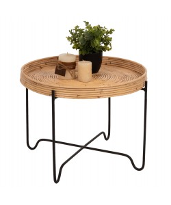 ΤΡΑΠΕΖΑΚΙ ΒΟΗΘΗΤΙΚΟ FLY HM7907 RATTAN ΦΥΣΙΚΟ ΧΡΩΜΑ-ΜΕΤΑΛΛΙΚΗ ΒΑΣΗ ΜΑΥΡΗ Φ50x40Υεκ.