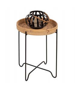 ΤΡΑΠΕΖΑΚΙ ΒΟΗΘΗΤΙΚΟ FLY HM7906 RATTAN ΦΥΣΙΚΟ ΧΡΩΜΑ-ΜΕΤΑΛΛΙΚΗ ΒΑΣΗ ΜΑΥΡΗ Φ40x53Yεκ.