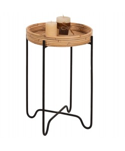 ΤΡΑΠΕΖΑΚΙ ΒΟΗΘΗΤΙΚΟ FLY HM7905 RATTAN ΦΥΣΙΚΟ ΧΡΩΜΑ-ΜΕΤΑΛΛΙΚΗ ΒΑΣΗ ΜΑΥΡΗ Φ32x48Yεκ.