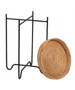 ΤΡΑΠΕΖΑΚΙ ΒΟΗΘΗΤΙΚΟ FLY HM7905 RATTAN ΦΥΣΙΚΟ ΧΡΩΜΑ-ΜΕΤΑΛΛΙΚΗ ΒΑΣΗ ΜΑΥΡΗ Φ32x48Yεκ.