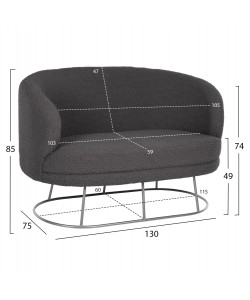 ΚΑΝΑΠΕΣ 2ΘΕΣΙΟΣ ARIEN HM8492.21 ΓΚΡΙ ΜΠΟΥΚΛΕ ΜΕ ΑΣΗΜΙ ΒΑΣΗ 130X75X85Yεκ.