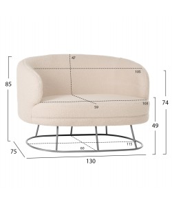 ΚΑΝΑΠΕΣ 2ΘΕΣΙΟΣ ARIEN HM8492.23 ΑΠΟ ΛΕΥΚΟ ΜΠΟΥΚΛΕ ΜΕ ΑΣΗΜΙ ΒΑΣΗ 125X80X84Y εκ.
