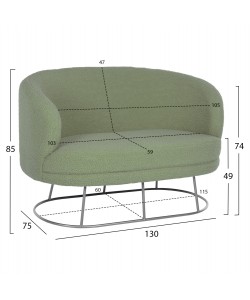 ΚΑΝΑΠΕΣ 2ΘΕΣΙΟΣ ARIEN HM8492.27 ΦΥΣΤΙΚΙ ΜΠΟΥΚΛΕ ΜΕ ΑΣΗΜΙ ΒΑΣΗ 130x75x85Υ εκ.