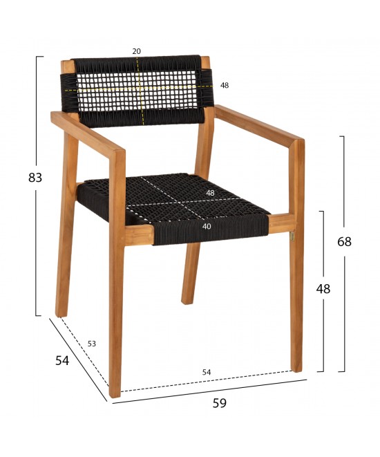 ΠΟΛΥΘΡΟΝΑ CHARLOTTE HM9637.02 ΞΥΛΟ TEAK ΦΥΣΙΚΟ & ΜΑΥΡΟ ΣΧΟΙΝΙ 59x54x83Y εκ.