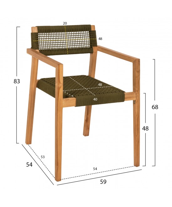 ΠΟΛΥΘΡΟΝΑ CHARLOTTE HM9637.05 ΞΥΛΟ TEAK ΦΥΣΙΚΟ & ΠΡΑΣΙΝΟ ΣΧΟΙΝΙ 59x54x83Y εκ.