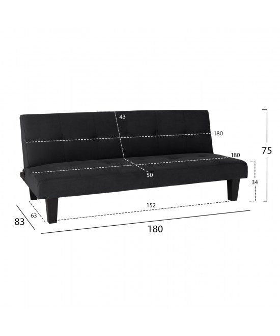 ΚΑΝΑΠΕΣ ΚΡΕΒΑΤΙ ODESSA HM3000.14 ΜΑΥΡΟ ΒΕΛΟΥΔΟ 180x83x75Y εκ.