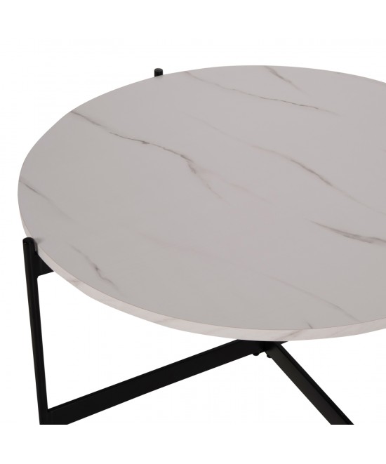 ΤΡΑΠΕΖΙ ΣΑΛΟΝΙΟΥ HM9588.05 MDF ΛΕΥΚΟ ΜΑΡΜΑΡΟ-ΜΑΥΡΗ ΜΕΤΑΛΛΙΚΗ ΒΑΣΗ Φ80x45Υεκ.