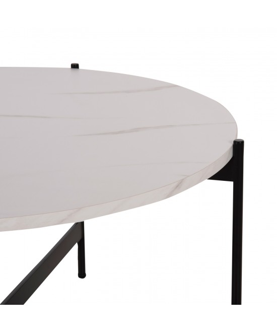 ΤΡΑΠΕΖΙ ΣΑΛΟΝΙΟΥ HM9588.05 MDF ΛΕΥΚΟ ΜΑΡΜΑΡΟ-ΜΑΥΡΗ ΜΕΤΑΛΛΙΚΗ ΒΑΣΗ Φ80x45Υεκ.