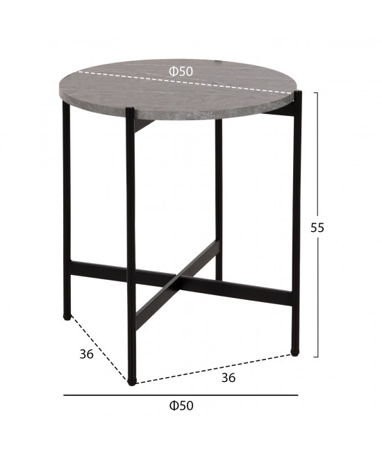 ΒΟΗΘΗΤΙΚΟ ΤΡΑΠΕΖΙ HM9589.02 MDF ΓΚΡΙ ΜΑΡΜΑΡΟ-ΜΑΥΡΗ ΜΕΤΑΛΛΙΚΗ ΒΑΣΗ Φ50x55Υεκ.