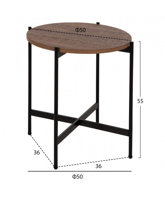 ΒΟΗΘΗΤΙΚΟ ΤΡΑΠΕΖΙ HM9589.04 MDF ΚΑΡΥΔΙ-ΜΑΥΡΗ ΜΕΤΑΛΛΙΚΗ ΒΑΣΗ Φ50x55Υεκ.
