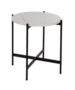 ΒΟΗΘΗΤΙΚΟ ΤΡΑΠΕΖΙ HM9589.05 MDF ΛΕΥΚΟ ΜΑΡΜΑΡΟ-ΜΑΥΡΗ ΜΕΤΑΛΛΙΚΗ ΒΑΣΗ Φ50x55Υεκ.