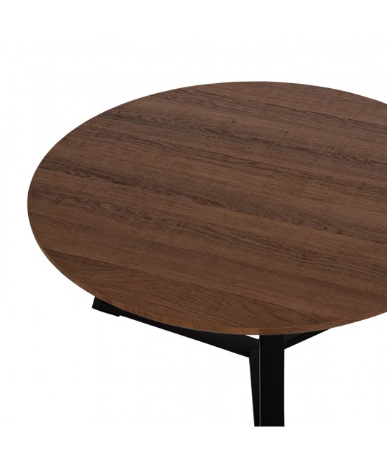 ΤΡΑΠΕΖΙ ΣΑΛΟΝΙΟΥ ΣΤΡΟΓΓΥΛΟ HM9586.04 MDF WALNUT-ΜΑΥΡΗ ΣΑΓΡΕ ΒΑΣΗ Φ80x42Υεκ.