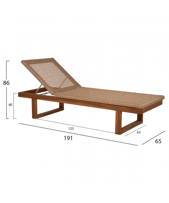 ΞΑΠΛΩΣΤΡΑ PATRON HM5993 TEAK ΞΥΛΟ ΚΑΙ ΣΧΟΙΝΙ VIRO ΣΕ ΠΛΕΞΗ WICKER 191x65x86Yεκ.