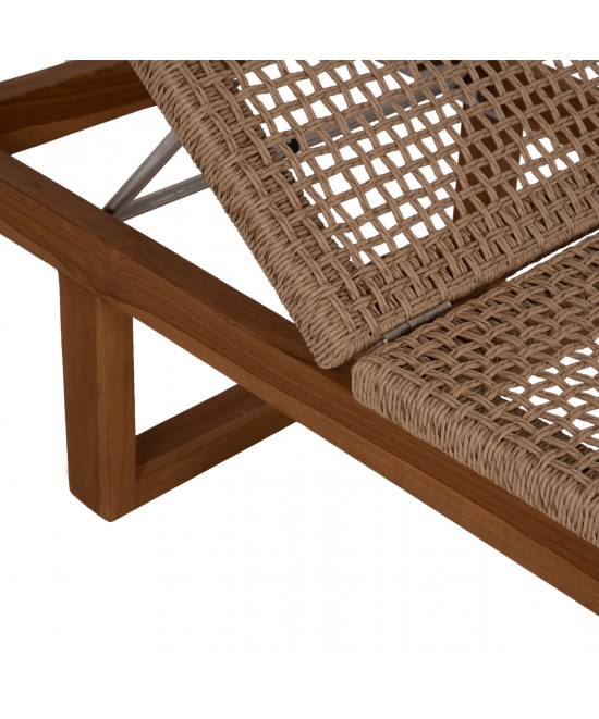 ΞΑΠΛΩΣΤΡΑ PATRON HM5993 TEAK ΞΥΛΟ ΚΑΙ ΣΧΟΙΝΙ VIRO ΣΕ ΠΛΕΞΗ WICKER 191x65x86Yεκ.