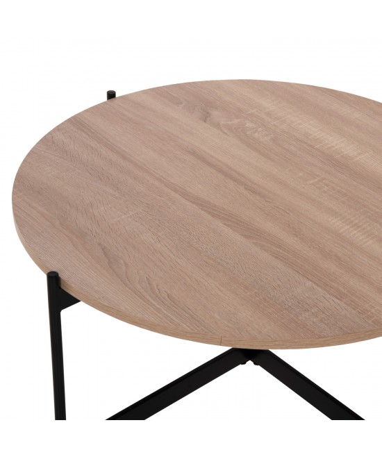 ΤΡΑΠΕΖΙ ΣΑΛΟΝΙΟΥ HM9588.03 MDF ΣΟΝΑΜΑ-ΜΑΥΡΗ ΜΕΤΑΛΛΙΚΗ ΒΑΣΗ Φ80x45Υεκ.