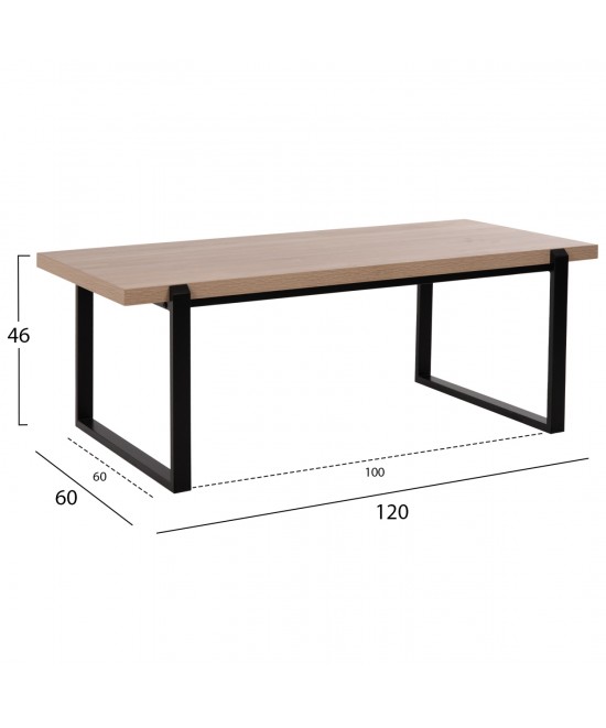 ΤΡΑΠΕΖΙ ΣΑΛΟΝΙΟΥ SHABEN HM9585.03 MDF SONOMA-ΜΑΥΡΗ ΜΕΤΑΛΛΙΚΗ ΒΑΣΗ 120x60X46Yεκ.