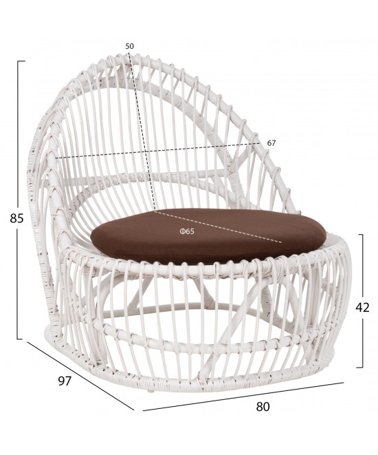 ΠΟΛΥΘΡΟΝΑ ENTROPY HM9840.02 RATTAN ΛΕΥΚΟ ΜΕ ΚΑΦΕ ΜΑΞΙΛΑΡΙ 80x97x85Υεκ.