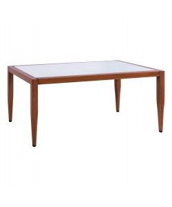 ΤΡΑΠΕΖΙ MEIR ΣΑΛΟΝΙΟΥ ΑΛΟΥΜΙΝΙΟΥ BAMBOO LOOK ΜΕ ΓΥΑΛΙ 100Χ58Χ46 HM5551.01