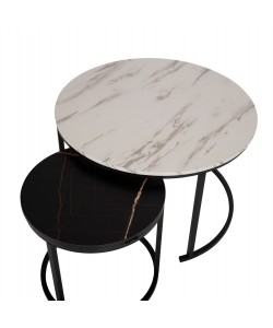 ΤΡΑΠΕΖΙ ΣΑΛΟΝΙΟΥ ΣΕΤ 2ΤΜΧ MDF ΕΦΕ ΜΑΡΜΑΡΟ ΜΙΧ ΜΕ ΜΑΥΡΑ ΠΟΔΙΑ Φ80κΦ48εκ.HM8763.14