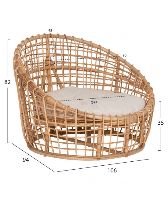 ΠΟΛΥΘΡΟΝΑ ENTO HM9814 RATTAN ΣΕ ΦΥΣΙΚΟ-ΛΕΥΚΟ ΜΑΞΙΛΑΡΙ 103x92x81Yεκ.